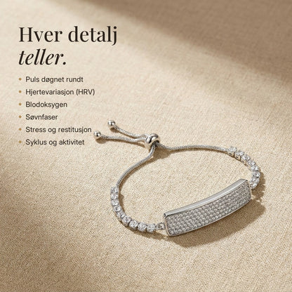 Selma Fitband i krystallsølv og hva armbåndet måler